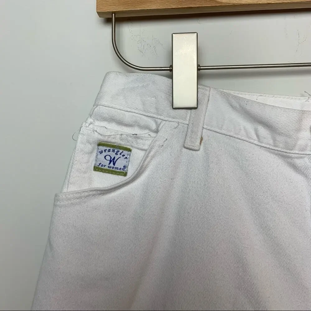 Vintage 90s Wrangler High Rise White Jean Shorts 29 High Waisted Mom Long Length